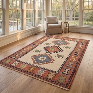 Tapis d'intérieur bohème géométrique en laine/coton à poils ras, résistant à l'huile, avec franges, pour chambre, salon, décoration intérieure, grand format - Product Image 5