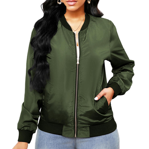 <b>Women</b> Classic Bomber Jacket Comfortable Long Sleeve <b>Zip</b> Up Casual Outerwear Ladies Bomber jackets for Winter Daily Use - Product Image 5
