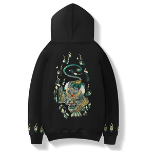 Sweat-shirt à capuche noir pour homme avec broderie main tigre, coupe classique, en coton tricoté, idéal pour l'automne - Product Image 3
