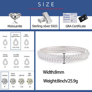 Bracelet à maillons en moissanite brillante sertie griffe, en argent 925, certifié GRA, plaqué or et rhodium, unisexe, tendance, géométrique, pour soirée - Product Image 6