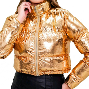 OEM Factory Custom logo <b>Silver</b> Gold Color Winter Warmth Puff Short <b>Jacket</b> Women's Padding Quilted Short <b>Jacket</b> - Product Image 1