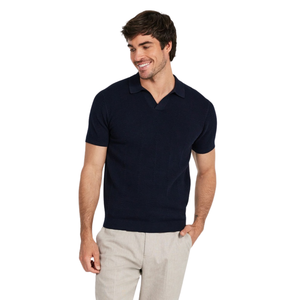 Polo en tricot bleu marine classique pour homme, manches courtes, coupe ajustée, respirant, style décontracté, qualité supérieure, vêtement de mode pour affaires - Product Image 5