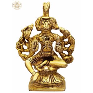 รูปปั้นทองเหลืองรูปหนุมานห้าหัว3นิ้วทำด้วยมือรูปปั้นขนาดเล็กสำหรับเป็นของขวัญผลิตในอินเดีย - Product Image 1