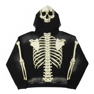 Sweat à capuche unisexe personnalisé avec fermeture éclair, motifs squelettiques artistiques, design confortable et mode alternative moderne - Product Image 1