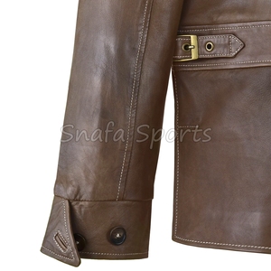 แจ็คเก็ตหนังสีน้ำตาลคลาสสิก สวมใส่สบาย ขายดี แจ็คเก็ตหนังผู้ชาย แจ็คเก็ตหนังสไตล์เท่ คุณภาพดี เหมาะสำหรับฤดูหนาว - Product Image 4