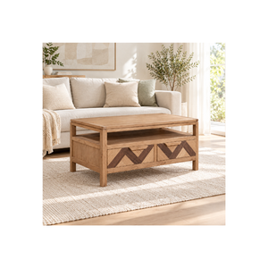 Table basse rectangulaire moderne en bois avec deux tiroirs et étagère ouverte, collection SOHO, pour salon - Product Image 1