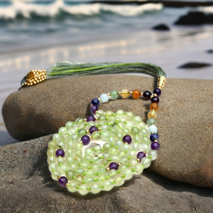 Hecho a mano 7 Chakra Boho Prehnita amatista 108 anudado Mala cuentas tendencia Yoga joyería artista indio collares de cuentas de moda - Product Image 1