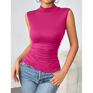 เสื้อกล้ามคอกลมผู้ชาย สีพื้น ผ้าถัก สวมใส่สบาย ระบายอากาศได้ดี สีชมพูฟูเชีย แต่งแอพพลิเคชั่น - Product Image 3