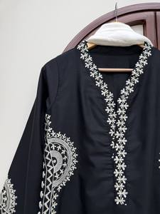 Women's Black Floor-Length Embroidered Quick Dry <b>Kaftan</b> Loose Fit Traditional Indian Pakistani <b>Style</b> Cotton <b>Dress</b> Casual All - Product Image 2