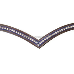 Bande de front de cheval en cuir marron en forme de vague profonde personnalisée avec des cristaux bleus et argentés Strass Bling Incrusté Bridle bandeau de front - Product Image 2