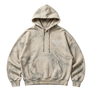 เสื้อฮู้ดดี้โอเวอร์ไซส์ทรงหลวมสำหรับผู้ชาย ล้างสีแบบแอซิดวอช มีกระเป๋าแบบจิงโจ้ ฮู้ดมีเชือกผูก แขนยาว ปลายแขนและชายเสื้อแบบริบ - Product Image 1