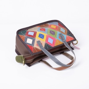Ando Bag Genuine Cowhide Leather <b>Small</b> <b>Handbag</b> <b>Women</b> Colorful Diamond Patchwork with Detachable Shoulder Strap - Product Image 5
