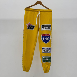 Custom Premium <b>Patch</b> Jogger <b>Trouser</b> Men Yellow Worsted Windproof Sweatpants Rhinestone embroidery joggers - Product Image 1