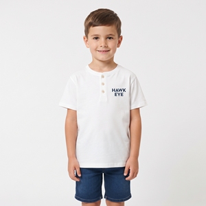 T-shirt Henley unisexe pour enfants 2026 en gros, manches courtes, boutonné, en jersey de coton, haut décontracté, logo personnalisable, coupe classique, été - Product Image 1