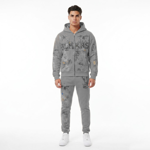 Nuevas llegadas: Conjuntos deportivos de forro polar estampados para hombre, con logo personalizado, color liso, al por mayor, para invierno. - Product Image 4