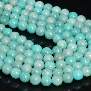 ลูกปัดอะเมโซไนต์สีเขียวแท้จากรัสเซีย พลอยธรรมชาติทรงกลม ร้อยเป็นเส้นครึ่งเส้น ขนาด 7.5 นิ้ว จำนวนมาก - Product Image 1
