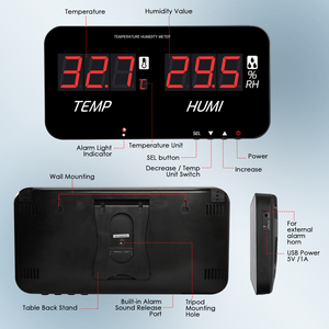 Thermo-hygromètre numérique mural avec sonde, écran HD 13 pouces ℃ / ℉   Capteur commutable et externe, fonction d'alarme (OEM) - Product Image 4