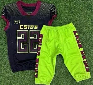 Ensemble de maillot de football américain pour jeunes, maillot de football sans manches en mesh avec pantalon vert vif, uniforme d'équipe personnalisé, logo sur le devant, taille XL - Product Image 1