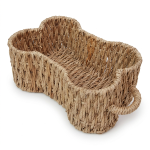 Bone Shaped Woven <b>Storage</b> Basket Water Hyacinth <b>Material</b> Pet Toy <b>Box</b> Organizer Toys Bin Custom Natural Eco Friendly - Product Image 1