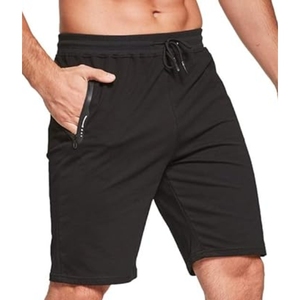 Shorts Bermuda pour homme en polyester noir à séchage rapide avec cordon de serrage et poches zippées, style sport décontracté - Product Image 3