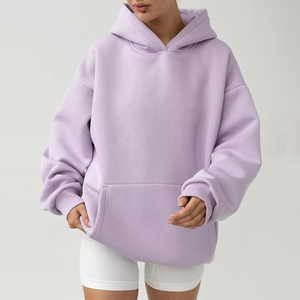 เสื้อฮู้ดดี้โอเวอร์ไซส์สำหรับผู้หญิง สีพื้น ไหล่ตก แขนยาว ผ้าถักนิตติ้ง ผ้าฝ้ายฟลีซ กันยับ มีกระเป๋า ระบายอากาศได้ดี สไตล์ฤดูหนาว - Product Image 6