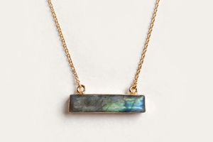 Collier pendentif baguette en labradorite noire naturelle de qualité AAA, plaqué or 18 carats, serti clos, bijou en pierre précieuse tendance - Product Image 2