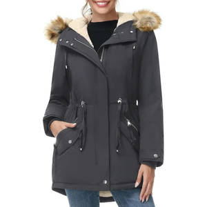 Luxurious Unisex Fleece Hooded Parka Long <b>Coat</b> <b>Vintage</b> Style Zipper Closure Button Details-Soft Warmth Lightweight Winter - Product Image 2