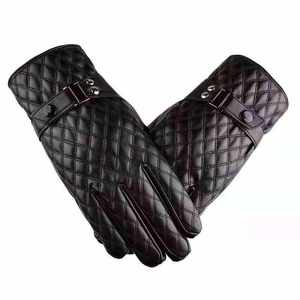 <b>Leather</b> <b>Gloves</b> Wrist Length Quilted Black Thermal Unlined For Winter Casual Wear Black Men's Motorcycle Biker Riding <b>Fingerless</b> - Product Image 1
