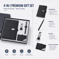 Ensemble cadeau d'entreprise personnalisé avec logo 4 en 1, carnet A5, stylo, porte-clés en métal, porte-cartes de visite, coffret cadeau promotionnel exécutif