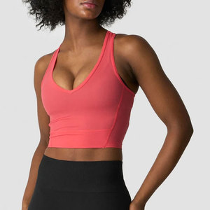Custom Yoga Padded Workout Gym Apparel <b>Tank</b> <b>Top</b> <b>Ladies</b> Regular Length O-Neck Bottom Ribbed Activewear Jersey Front - Product Image 3