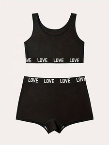 Scoop Neck Racerback Sports Bra Set With Love Print <b>High</b> Waist Shorts Breathable Spandex Polyester Yoga Fitness 2 Piece Set - Product Image 6