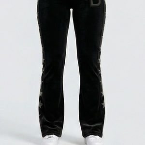 Leggings de Lujo con Pedrería en Forma de Estrella para Mujer, Cintura Alta, Estilo Flare, Color Morado, Pantalones Elásticos de Moda Urbana - Product Image 2