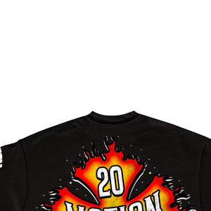 T-shirt noir à manches courtes avec imprimé motif flamme, coupe classique, col rond, style streetwear, jersey en coton pour homme - Product Image 4