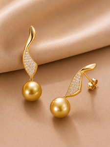 Boucles d'oreilles pendantes de luxe en alliage de zinc plaqué or avec perles et zircone cubique, design goutte d'eau, élégantes pour femme, idéales pour les soirées, coffret cadeau tendance - Product Image 3