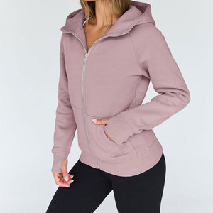 Sweat-shirt à capuche zippé pour femme, couleur unie, manches longues, en coton tricoté respirant, coupe classique, sans doublure, pour l'automne - Product Image 4