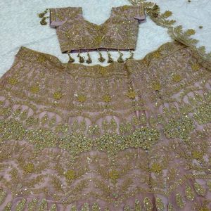 Ensemble Lehenga en or rose avec travail de sequins, dori et zari, jupe évasée de 3 mètres, chemisier Can Can et dupatta, tenue de soirée indienne pour mariage - Product Image 6