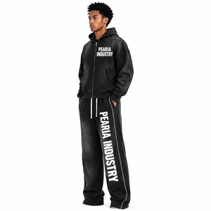 Ensemble de survêtement pour homme, streetwear, à capuche, uni, lourd, 2 pièces, coupe-vent, polyester/coton, hiver - Product Image 3