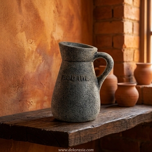 Vase-pichet en céramique rustique gris foncé Roso L, fait main en terre cuite, vase décoratif de table personnalisable pour la maison et l'hôtel - Product Image 2