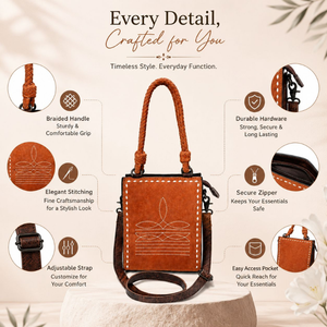 Western Genuine Suede Leather Tote Bag with Braided Handles Embroidered Shoulder Handbag Crossbody <b>Purse</b> for Women everyday use - Product Image 5