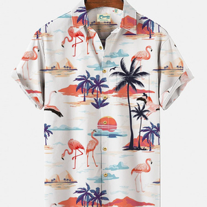 2026 Breathable Beaded Hawaiian Print Casual Short Sleeve <b>Shirt</b> for Men European Size Beach - Product Image 3