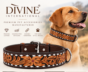 Collier pour chien en cuir occidental de qualité supérieure de Divine International, collier pour animaux de compagnie de style cowboy fait à la main avec boucle en métal durable, personnalisable - Product Image 4