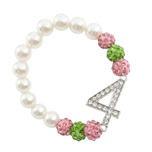 AKA Pearls Sparkle Number Bracelet สีขาว ชมพู เขียว คริสตัล สายรัดข้อมือประดับลูกปัด หมายเลขแบบกำหนดเอง ของขวัญเครื่องประดับสำหรับผู้หญิง - Product Image 1