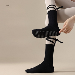 Custom Design Criss Cross Ribbon Anti-Slip Yoga <b>Socks</b> Breathable <b>Long</b> Grip <b>Socks</b> for Ladies - Product Image 3
