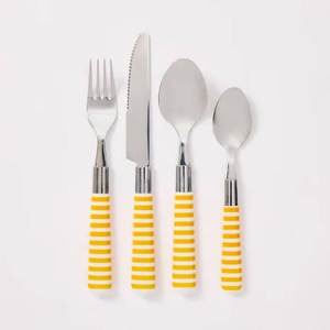 Juego de Cubiertos de Acero Inoxidable con Mango Rayado Amarillo, Apto para Lavavajillas, para Uso en Servicios de Catering - Product Image 1