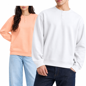 Sudadera Unisex con Cuello Henley, Cuello Redondo, Felpa, Ecológica, Transpirable, de Poliéster y Algodón, Corte Regular, Informal, Holgada, para Invierno - Product Image 3