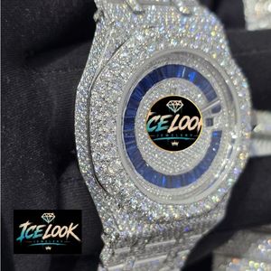 ICE LOOK นาฬิกาข้อมือสแตนเลสสตีลสุดหรูสำหรับผู้ชาย 42 มม. ตัวเรือนทรงกลม คริสตัลแซฟไฟร์ ระบบอนาล็อก ควอตซ์ แสดงวันที่ สายขนาด 20 มม. พร้อมหัวเข็มขัด - Product Image 4