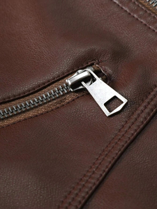 เสื้อแจ็คเก็ตหนัง PU บางสำหรับผู้ชาย คอตั้ง มีกระเป๋าข้าง สไตล์สุภาพบุรุษ ขายส่ง - Product Image 4