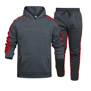Conjunto de Sudadera con Capucha Roja y Pantalones Deportivos para Hombre, Informal, de Felpa, Tejido, Color Sólido, con Logotipo Estampado, para Otoño - Product Image 3
