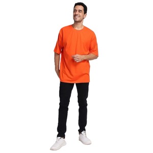 Men's <b>Orange</b> Short Sleeve O-Neck <b>T</b>-<b>Shirt</b> Regular Fit Casual Style 100% Cotton Jersey Knitted Solid Color Blank Design - Product Image 1