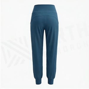 High Waist Solid Color Ankle-Length Yoga <b>Pants</b> With Pockets Breathable <b>Spandex</b> Polyester Women's Sportswear Joggers - Product Image 2
